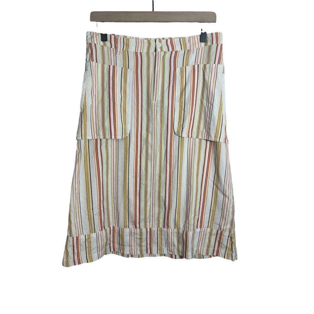 Oilily Women Multi Color Vertical Stripe Cotton Pocket Midi Skirt Size 38 (US 6)